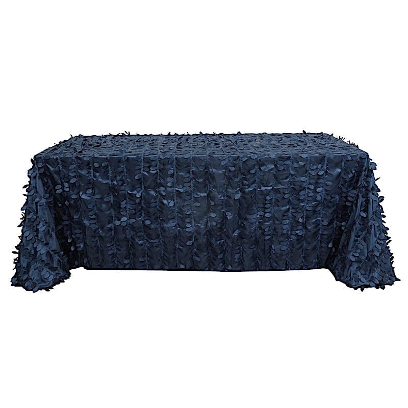 90"x132" Taffeta Rectangular Tablecloth with Leaf Petals Design TAB_LEAF_90132_NAVY