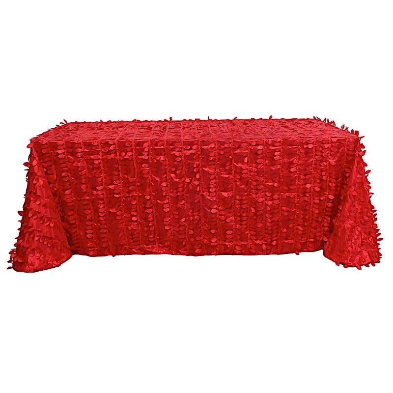 90"x132" Taffeta Rectangular Tablecloth with Leaf Petals Design TAB_LEAF_90132_RED