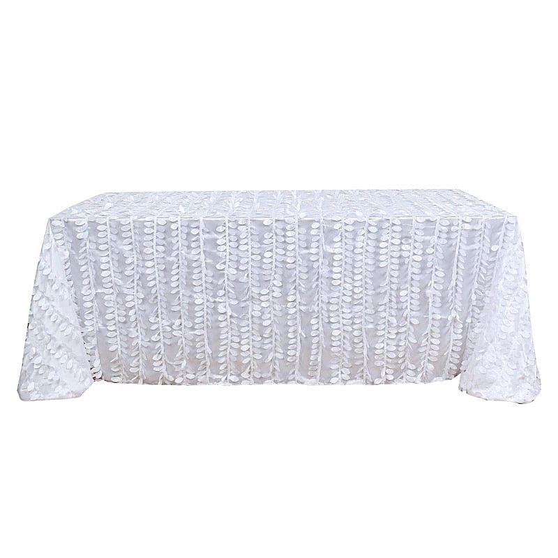 90"x132" Taffeta Rectangular Tablecloth with Leaf Petals Design TAB_LEAF_90132_WHT