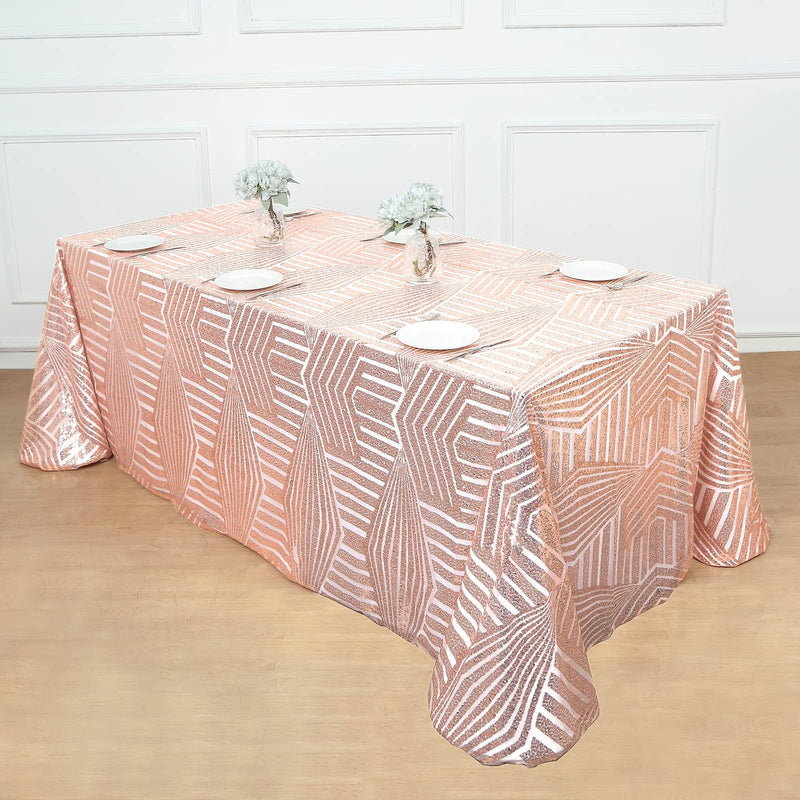 90"x132" Tulle Rectangular Tablecloth with Sequins and Geometric Pattern