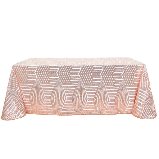 90"x132" Tulle Rectangular Tablecloth with Sequins and Geometric Pattern