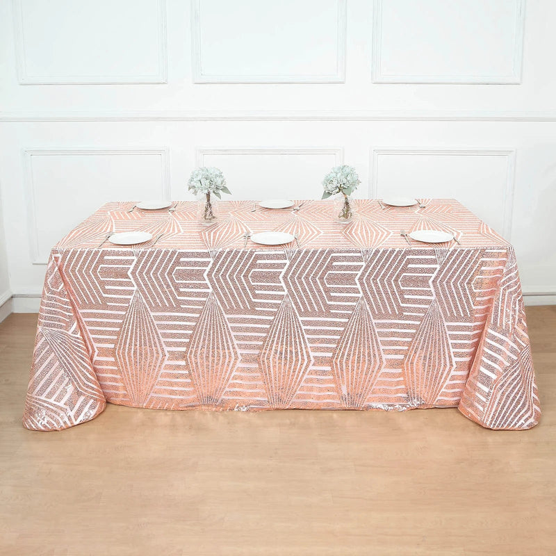 90"x132" Tulle Rectangular Tablecloth with Sequins and Geometric Pattern