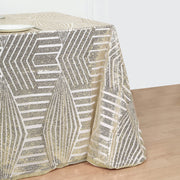 90"x132" Tulle Rectangular Tablecloth with Sequins and Geometric Pattern