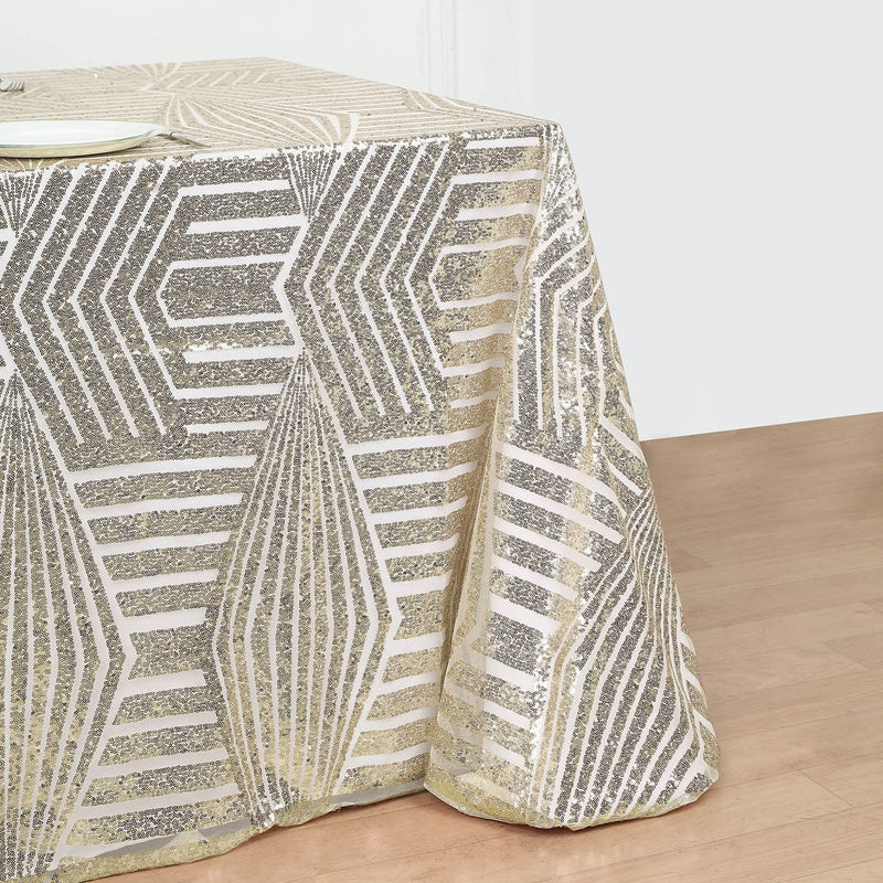 90"x132" Tulle Rectangular Tablecloth with Sequins and Geometric Pattern