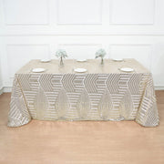 90"x132" Tulle Rectangular Tablecloth with Sequins and Geometric Pattern