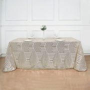 90"x132" Tulle Rectangular Tablecloth with Sequins and Geometric Pattern
