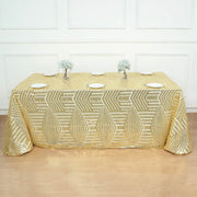 90"x132" Tulle Rectangular Tablecloth with Sequins and Geometric Pattern