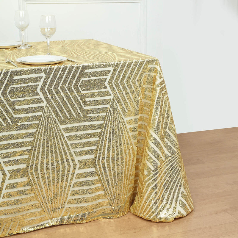 90"x132" Tulle Rectangular Tablecloth with Sequins and Geometric Pattern