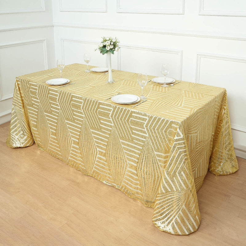 90"x132" Tulle Rectangular Tablecloth with Sequins and Geometric Pattern