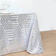 90"x132" Tulle Rectangular Tablecloth with Sequins and Geometric Pattern