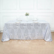 90"x132" Tulle Rectangular Tablecloth with Sequins and Geometric Pattern