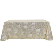 90"x132" Tulle Rectangular Tablecloth with Sequins and Geometric Pattern TAB_02G_90132_CHMP