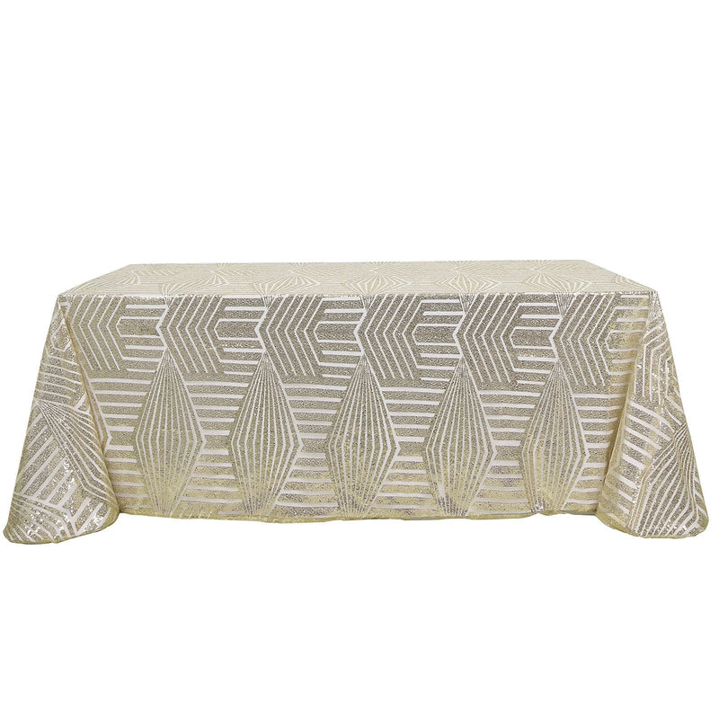 90"x132" Tulle Rectangular Tablecloth with Sequins and Geometric Pattern TAB_02G_90132_CHMP