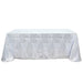 90"x132" Tulle Rectangular Tablecloth with Sequins and Geometric Pattern TAB_02G_90132_SILV