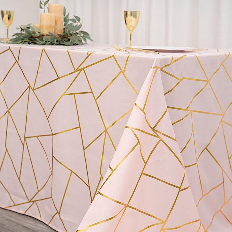 90"x156" Polyester Rectangular Tablecloth with Metallic Geometric Pattern
