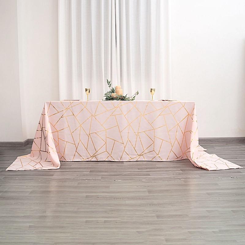 90"x156" Polyester Rectangular Tablecloth with Metallic Geometric Pattern