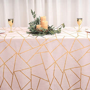 90"x156" Polyester Rectangular Tablecloth with Metallic Geometric Pattern