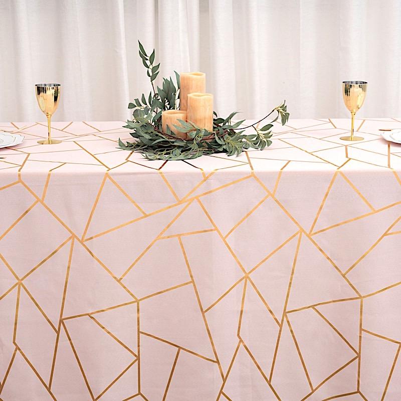 90"x156" Polyester Rectangular Tablecloth with Metallic Geometric Pattern