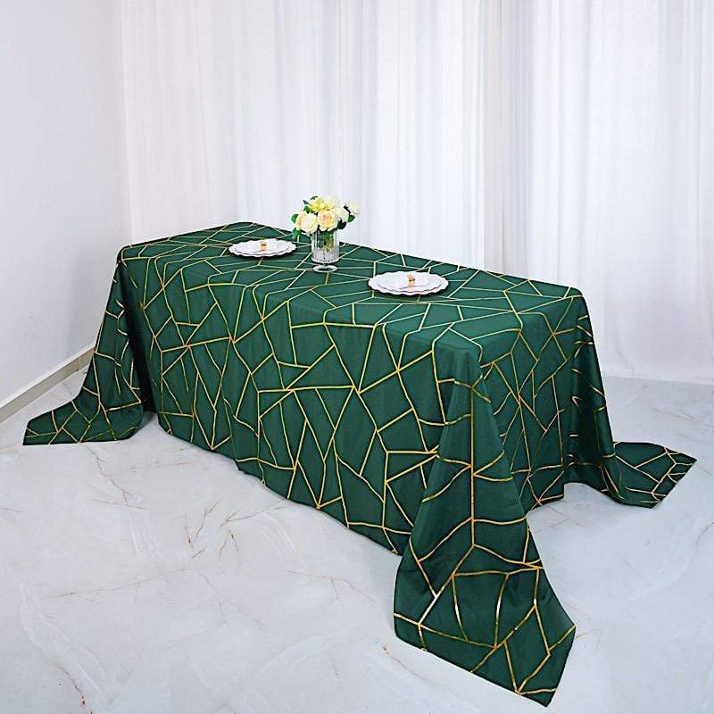 90"x156" Polyester Rectangular Tablecloth with Metallic Geometric Pattern