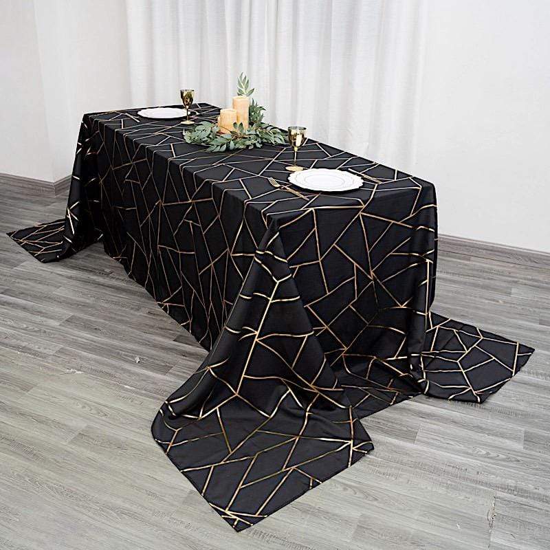 90"x156" Polyester Rectangular Tablecloth with Metallic Geometric Pattern