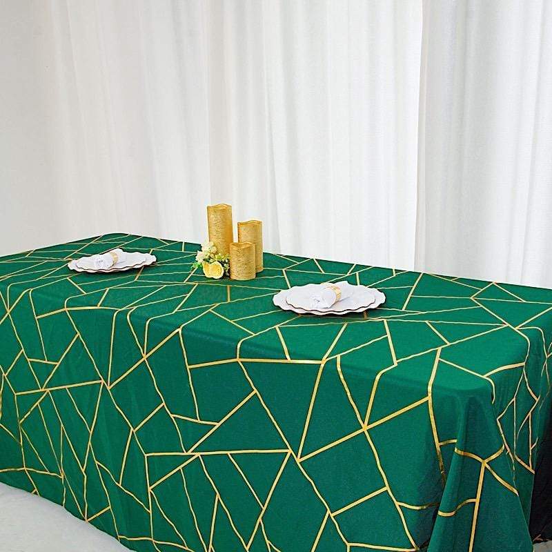 90"x156" Polyester Rectangular Tablecloth with Metallic Geometric Pattern