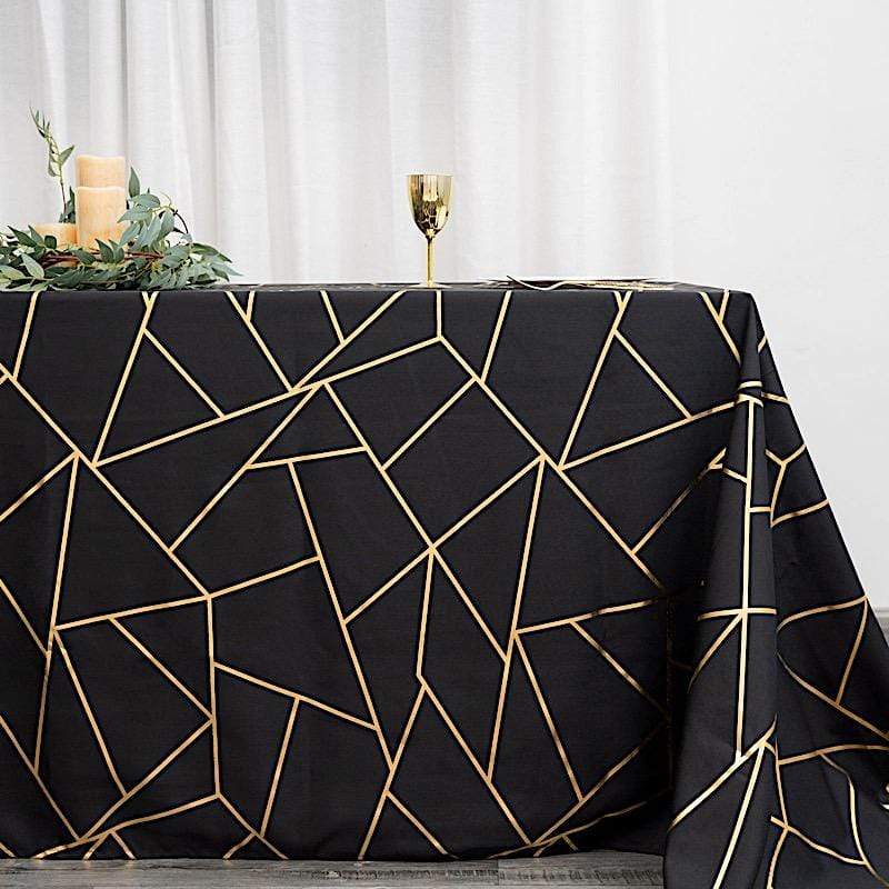 90"x156" Polyester Rectangular Tablecloth with Metallic Geometric Pattern