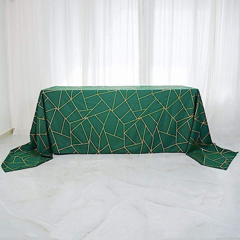 90"x156" Polyester Rectangular Tablecloth with Metallic Geometric Pattern