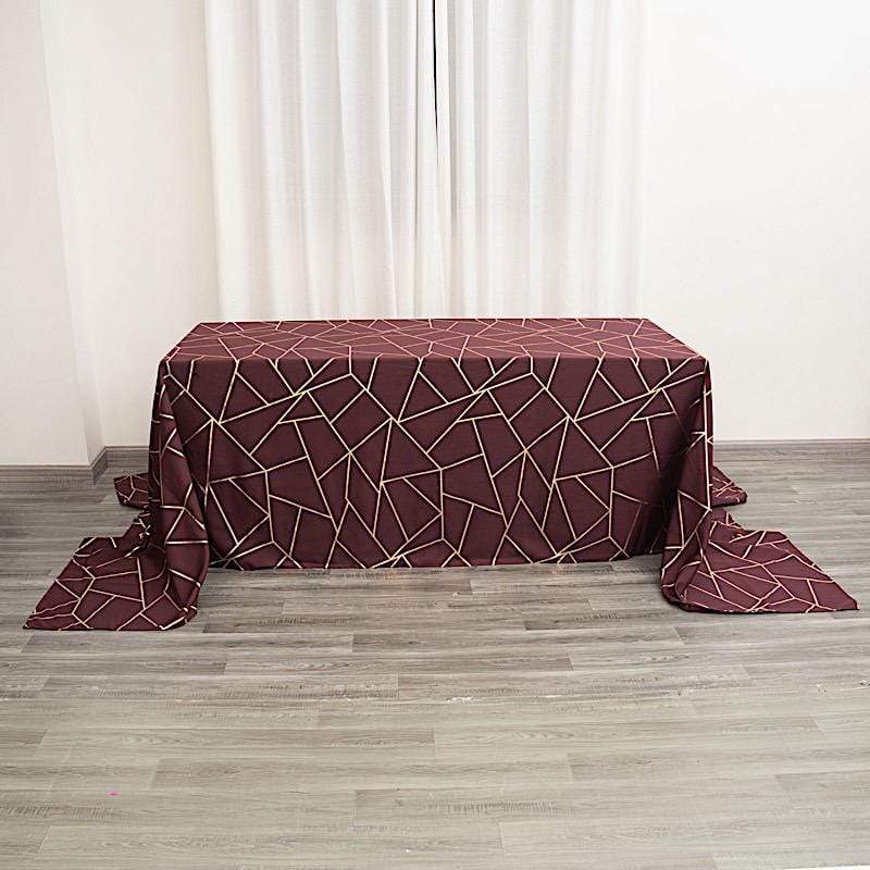 90"x156" Polyester Rectangular Tablecloth with Metallic Geometric Pattern