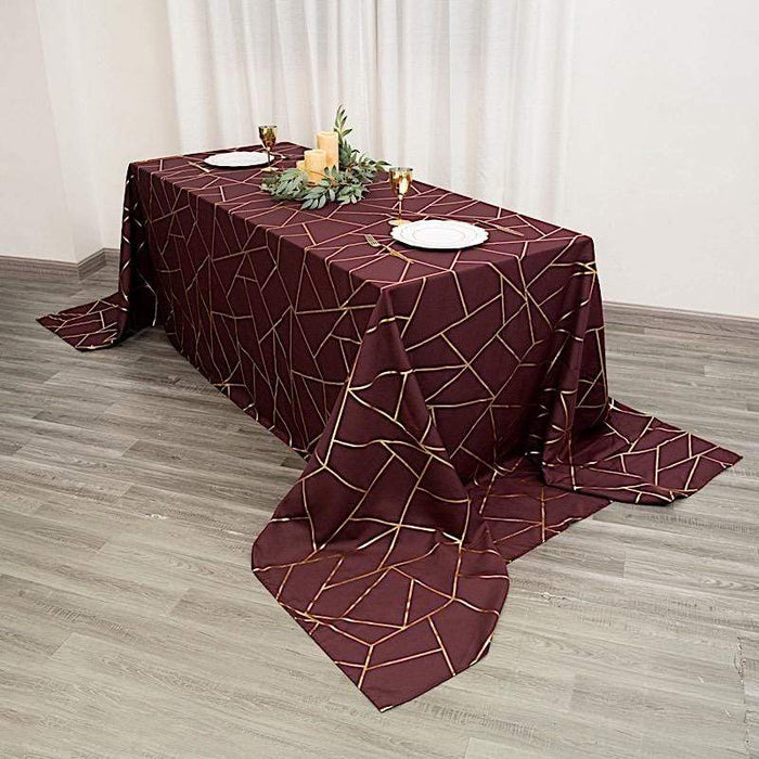 90"x156" Polyester Rectangular Tablecloth with Metallic Geometric Pattern