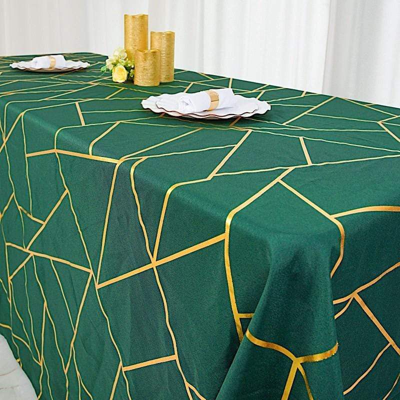 90"x156" Polyester Rectangular Tablecloth with Metallic Geometric Pattern