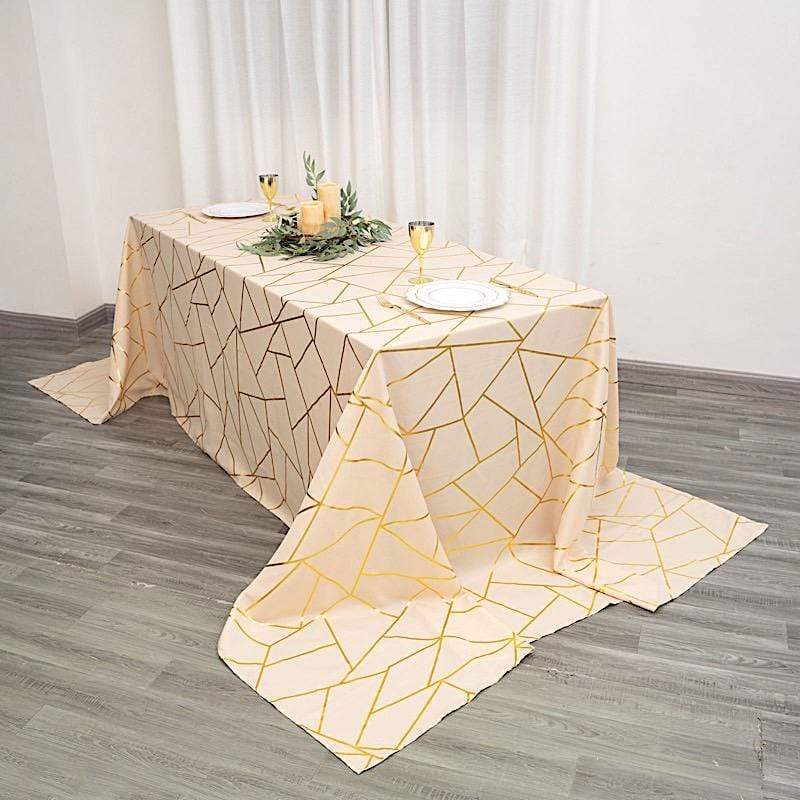 90"x156" Polyester Rectangular Tablecloth with Metallic Geometric Pattern
