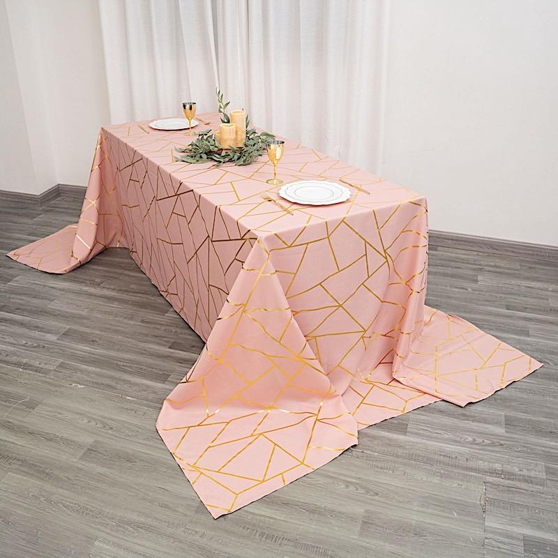 90"x156" Polyester Rectangular Tablecloth with Metallic Geometric Pattern