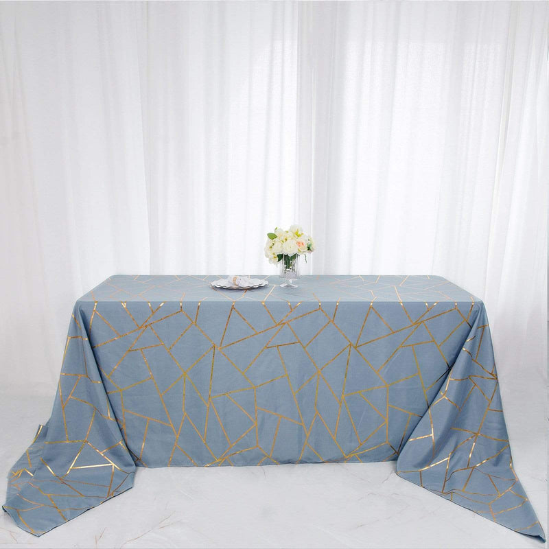 90"x156" Polyester Rectangular Tablecloth with Metallic Geometric Pattern