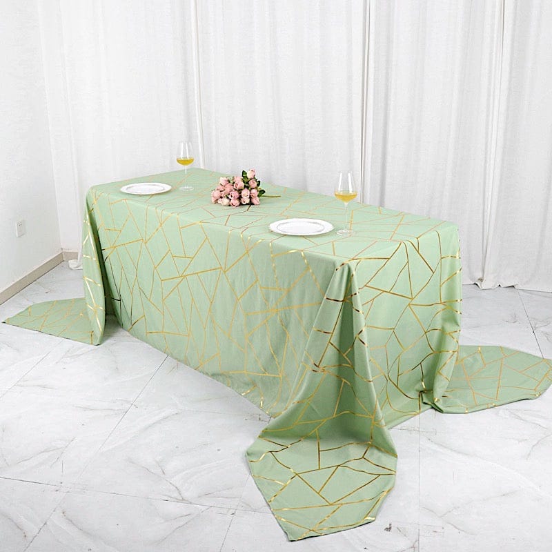 90"x156" Polyester Rectangular Tablecloth with Metallic Geometric Pattern