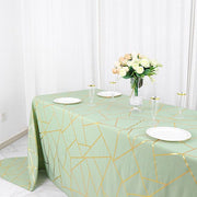 90"x156" Polyester Rectangular Tablecloth with Metallic Geometric Pattern