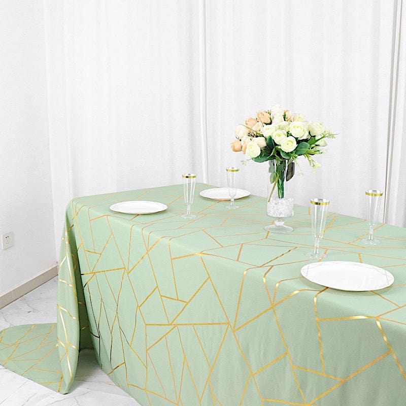 90"x156" Polyester Rectangular Tablecloth with Metallic Geometric Pattern