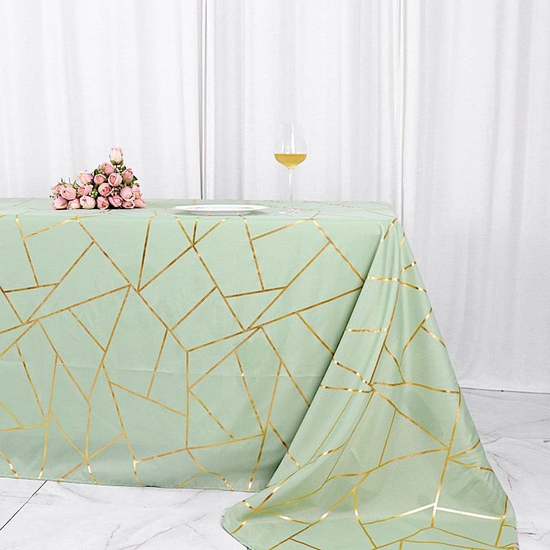 90"x156" Polyester Rectangular Tablecloth with Metallic Geometric Pattern