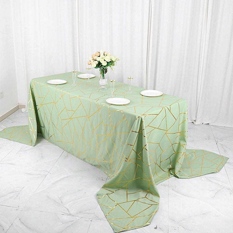 90"x156" Polyester Rectangular Tablecloth with Metallic Geometric Pattern