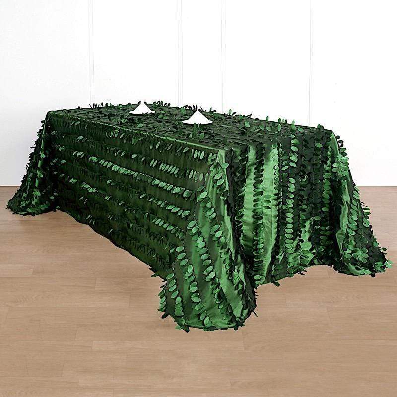 90"x156" Taffeta Rectangular Tablecloth with Leaf Petals Design - Green TAB_LEAF_90156_GRN