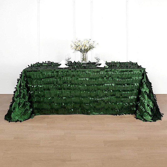 90"x156" Taffeta Rectangular Tablecloth with Leaf Petals Design - Green TAB_LEAF_90156_GRN
