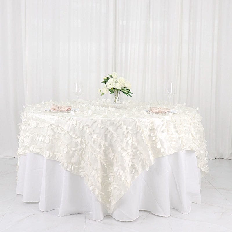 90"x90" Taffeta Square Table Overlay with Leaf Petals Design