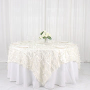 90"x90" Taffeta Square Table Overlay with Leaf Petals Design