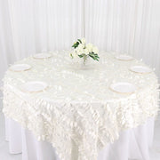90"x90" Taffeta Square Table Overlay with Leaf Petals Design