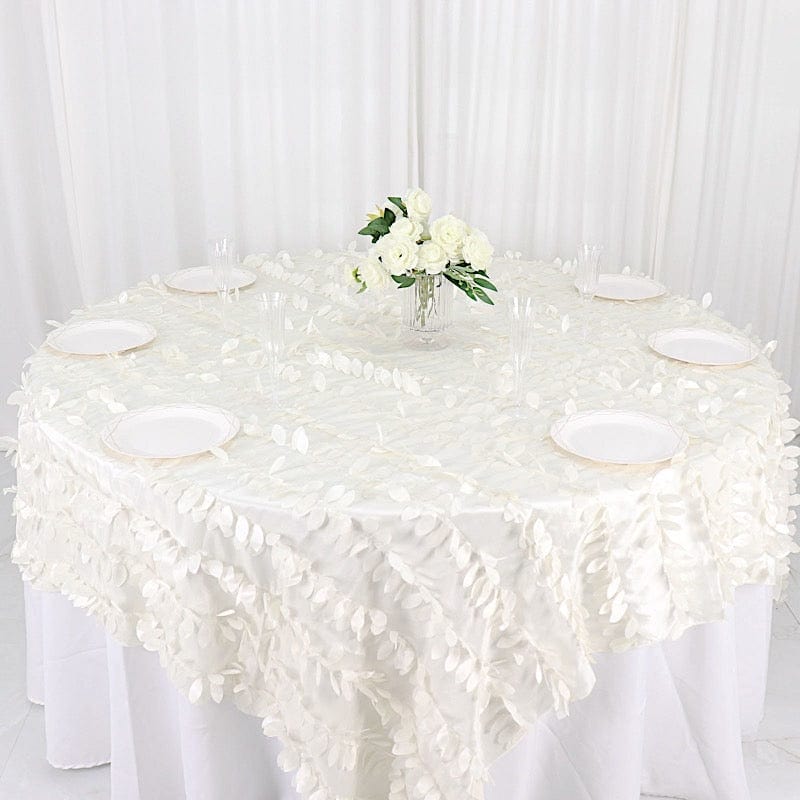 90"x90" Taffeta Square Table Overlay with Leaf Petals Design