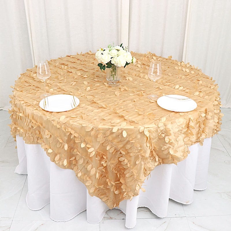 90"x90" Taffeta Square Table Overlay with Leaf Petals Design
