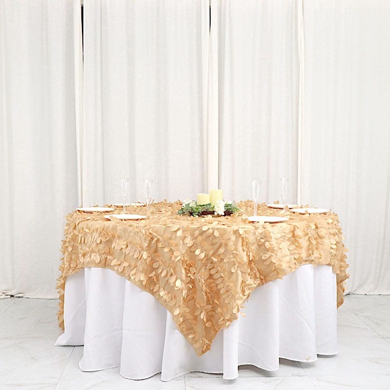 90"x90" Taffeta Square Table Overlay with Leaf Petals Design