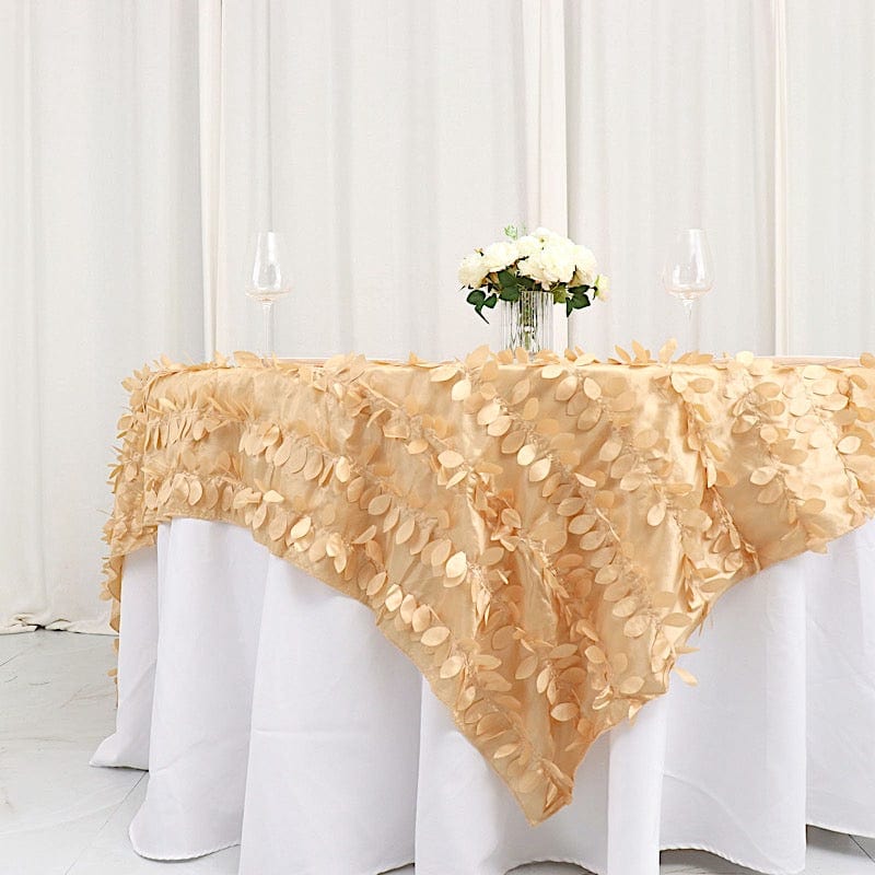 90"x90" Taffeta Square Table Overlay with Leaf Petals Design