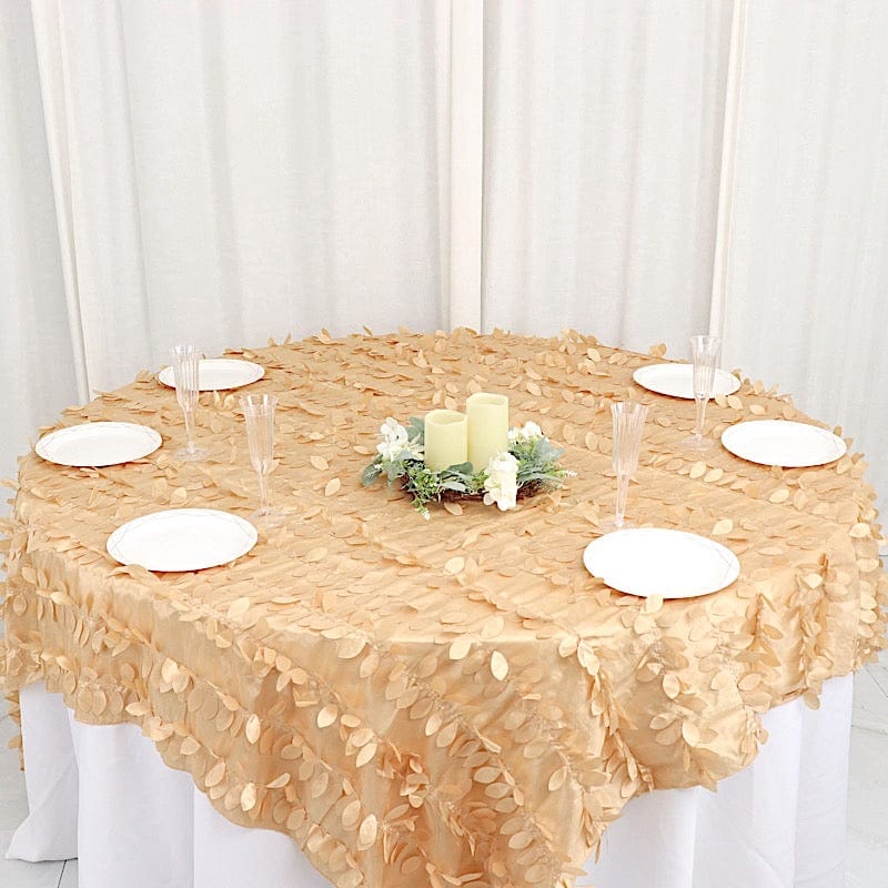 90"x90" Taffeta Square Table Overlay with Leaf Petals Design