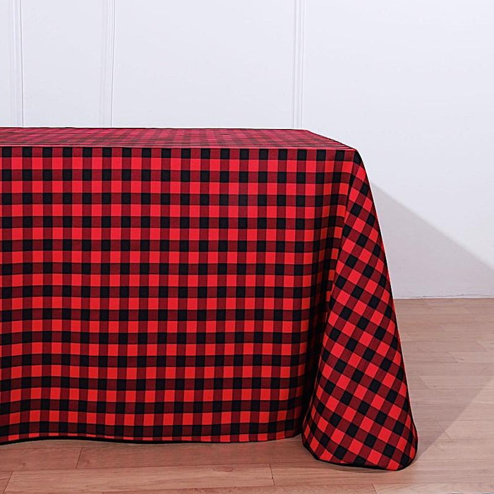 90x132" Checkered Gingham Polyester Tablecloth - Black and Red TAB_CHK90132_BLKRED