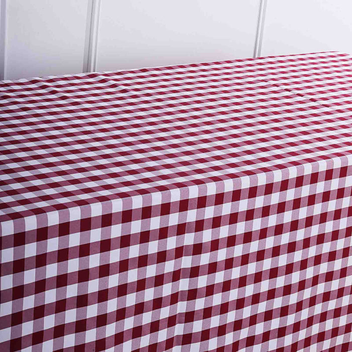 90x132" Checkered Gingham Polyester Tablecloth - Burgundy and White TAB_CHK90132_BURG